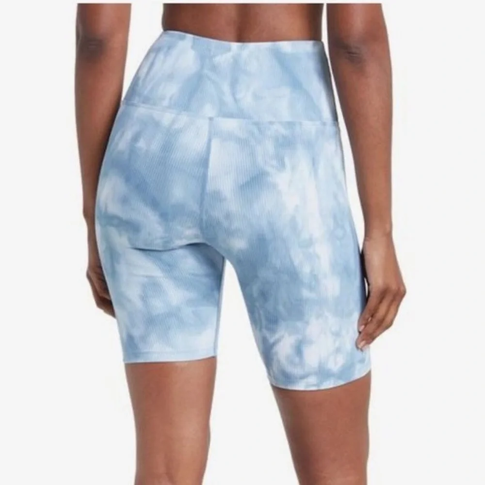 NWT Carbon 38 Ribbed Biker Short Long Length Stretch Gym High Rise Blue Sz XS